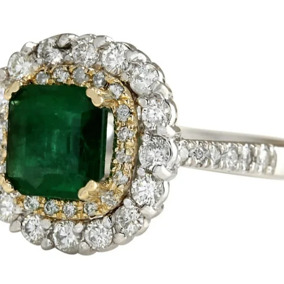 Gift Idea: Genuine appraised 2.88 Carat Emerald 14KT Two-Tone Gold Diamond Ring - Picture 6 of 11